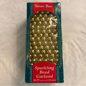 New Gold Sparkling Beaded Garland 36 Feet Christmas Tree Decoration Santa’s Best